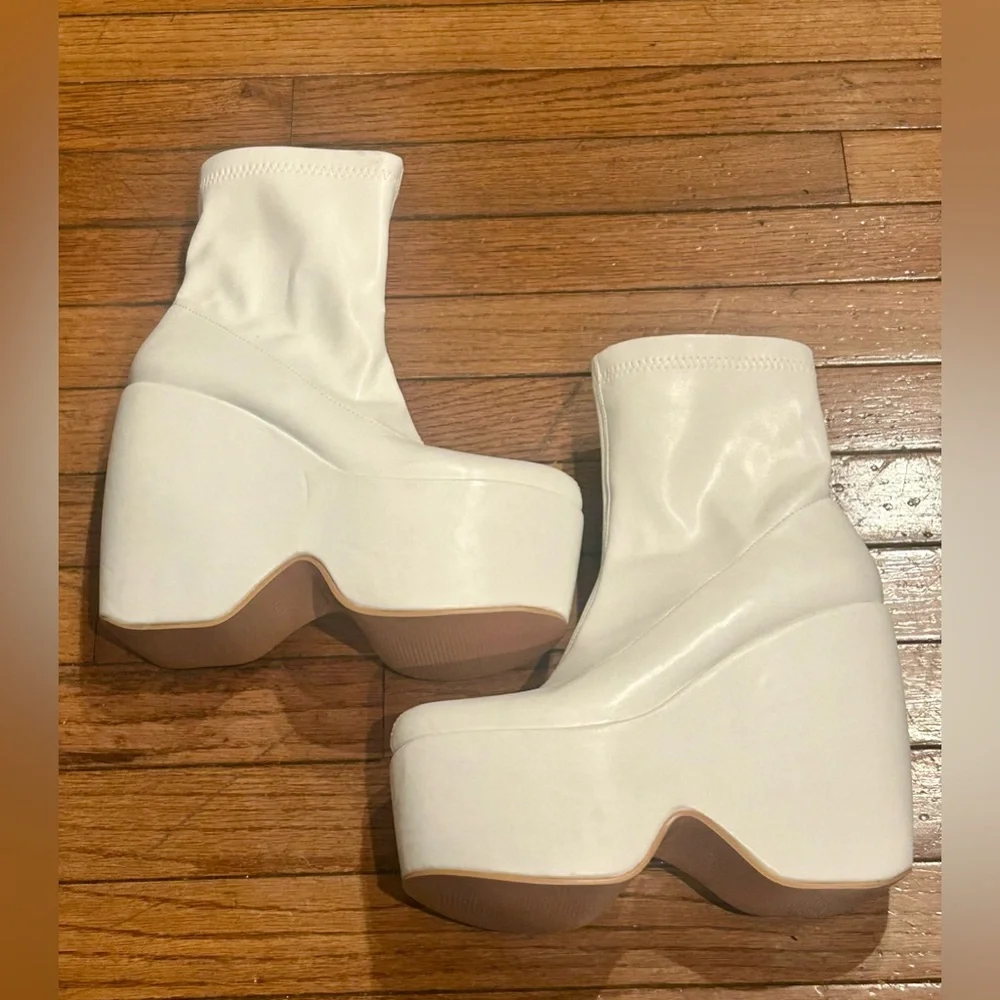 Azalea Wang Lovely White Platform Stretch Sock Vegan Bootie Size 8 - Picture 2 of 15